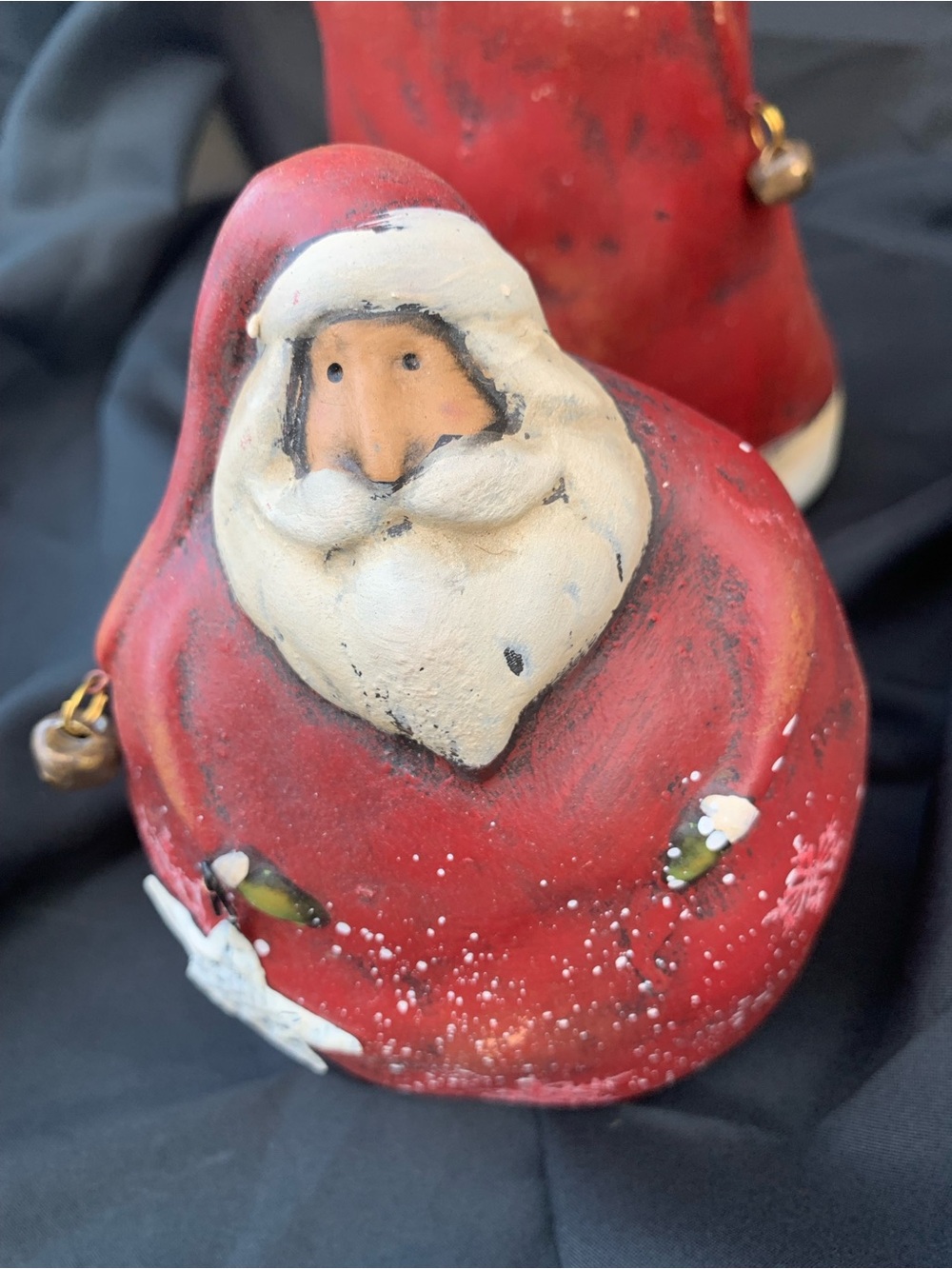 Set of Three Chubby Rustic Hand-Painted Red Santa Claus Figurines Lightweight